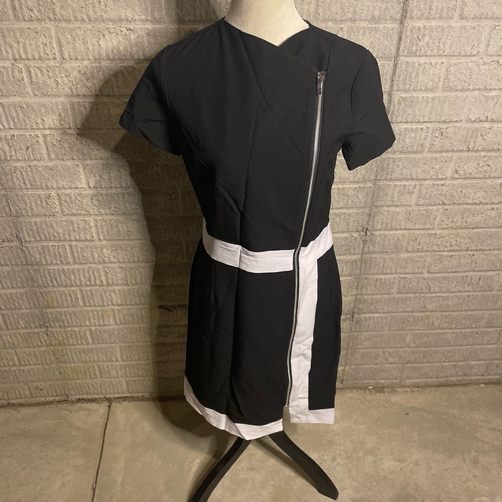 Harve Benard Signature Black White Short Sleeve‎ Asym Zipper Casual Dress Small